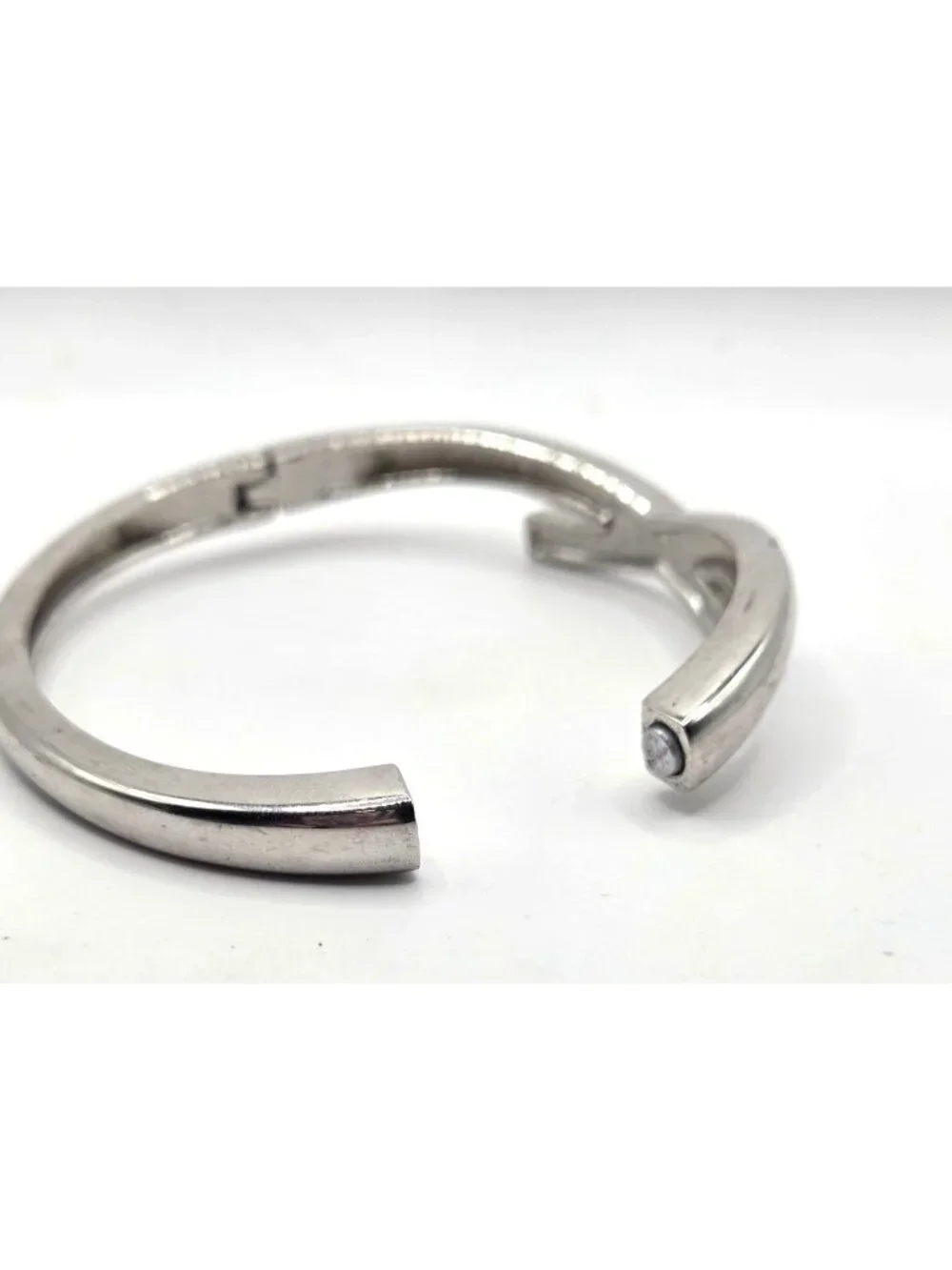 Crystal-Accented Silver-Tone Hinged Bangle Bracelet With X Design